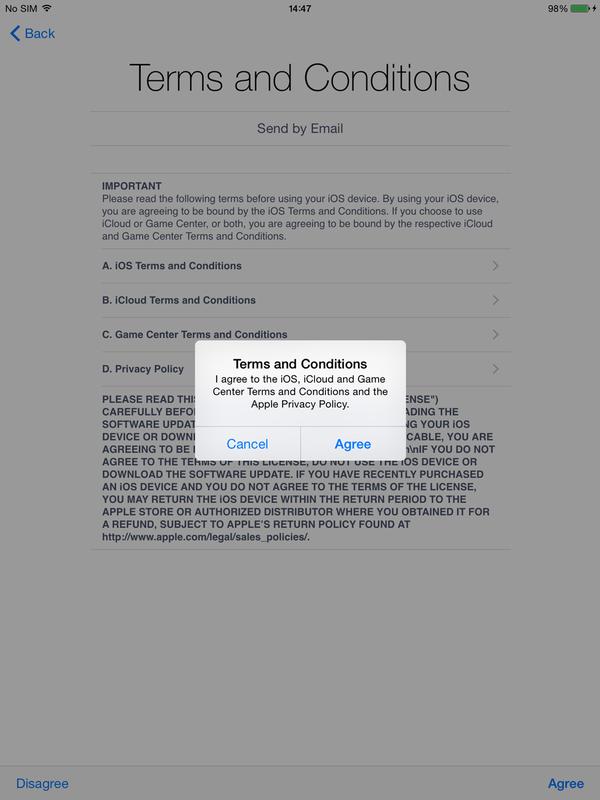 How to set up a new iPad: Terms and Conditions