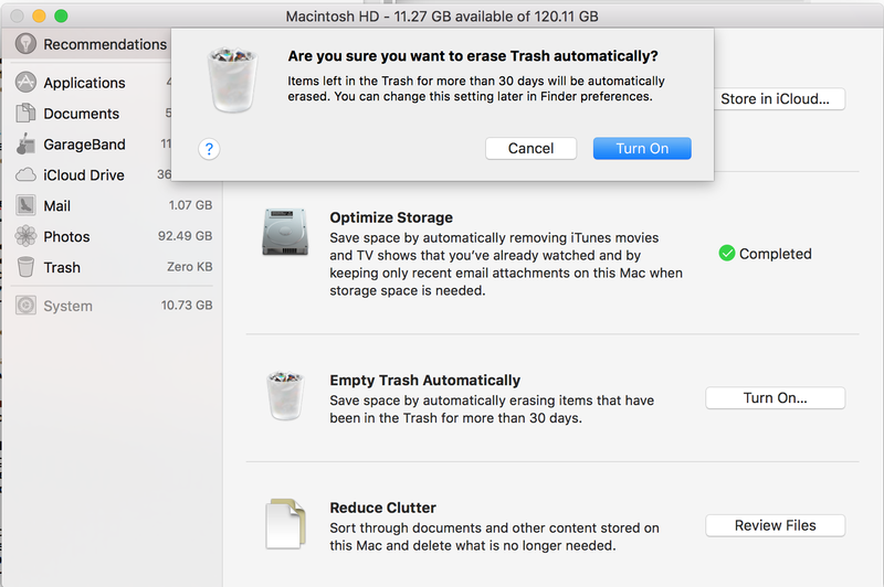 How to free space on a Mac: Empty trash automatically