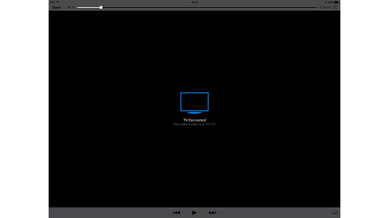 How to connect an iPad or iPhone to a TV: iPad displaying TV Connected message