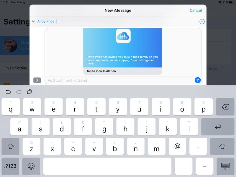 How to set up Family Sharing on iPad: iMessage invitation