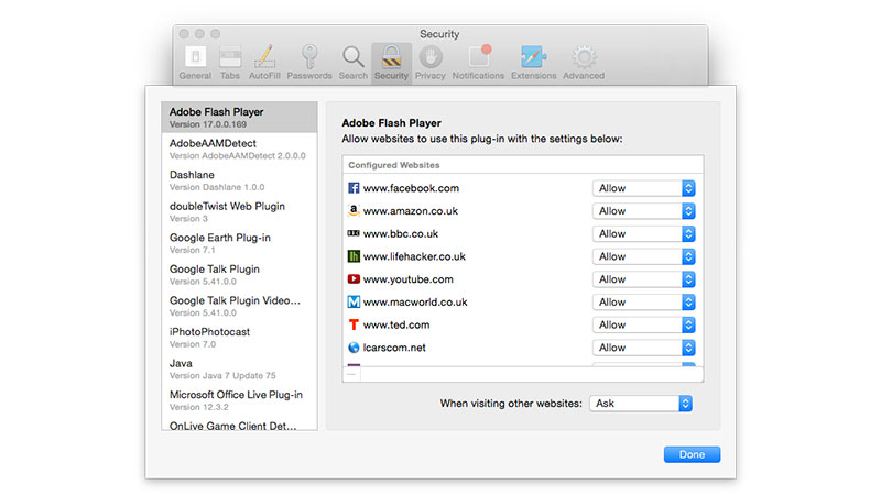 Manage Safari plug-ins