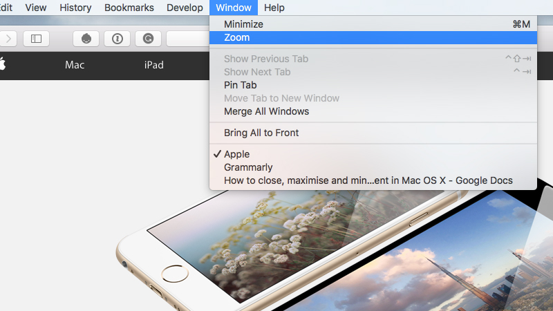 How to zoom a Window on a Mac using the Menu bar