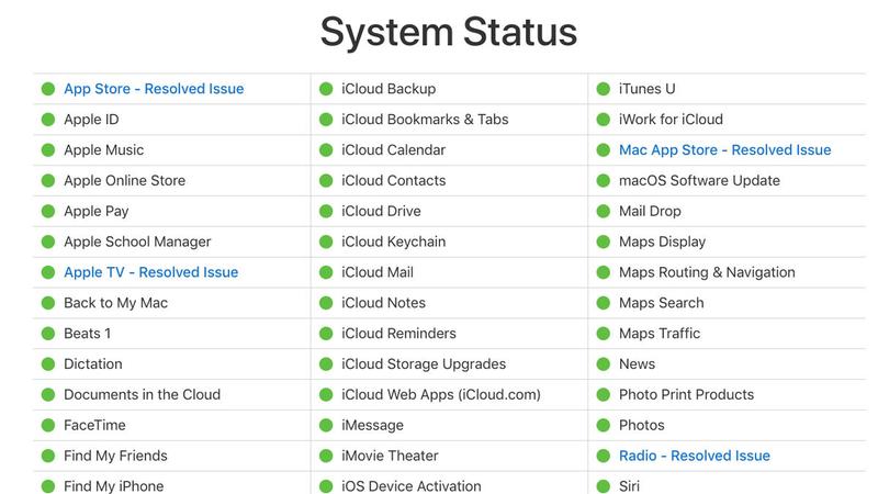 Apple system status notes outages for App Store, Mac App Store