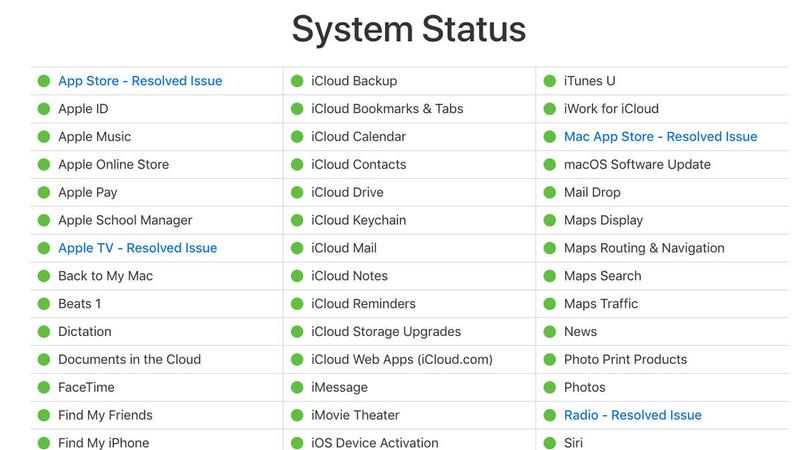 Apple system status notes outages for App Store, Mac App Store