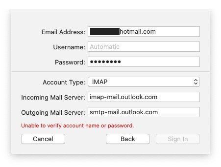 Add Hotmail to Mac Mail