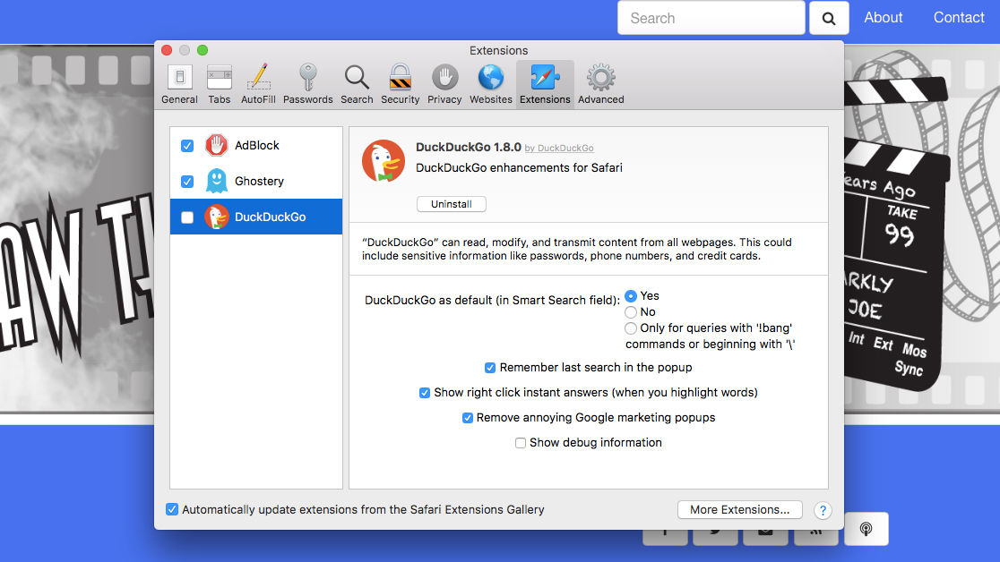 How to speed up Safari: Extensions