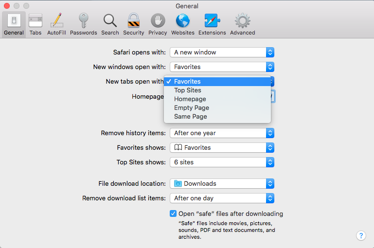 web browser settings safari