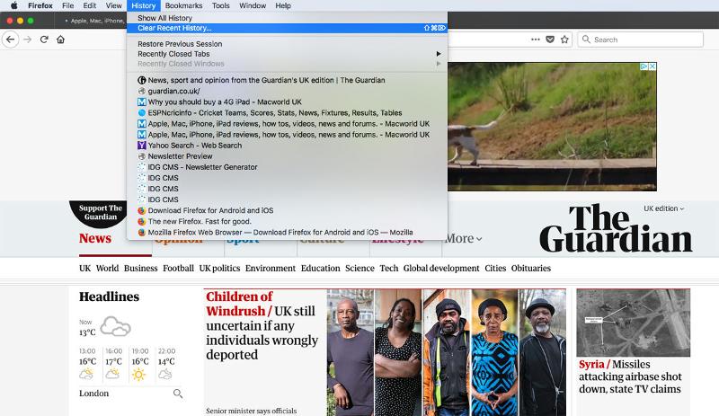 How to delete web browsing history on Mac: Firefox