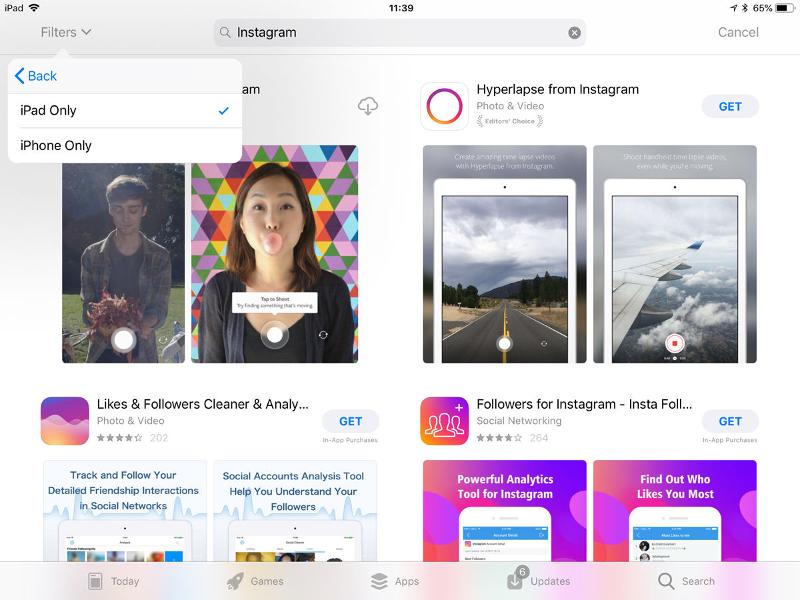 How to get Instagram on iPad: App Store filter