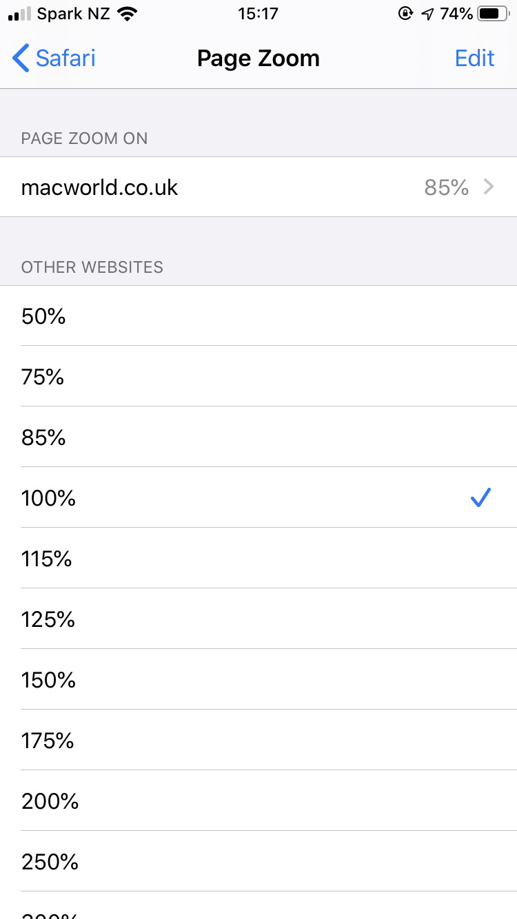 How to change text size in Safari on iPhone: Page zoom