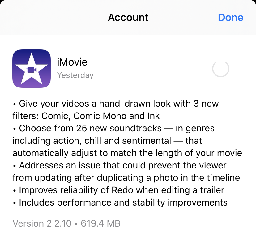 imovie app update