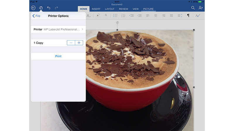 Printing a file from Microsoft Word for iPad