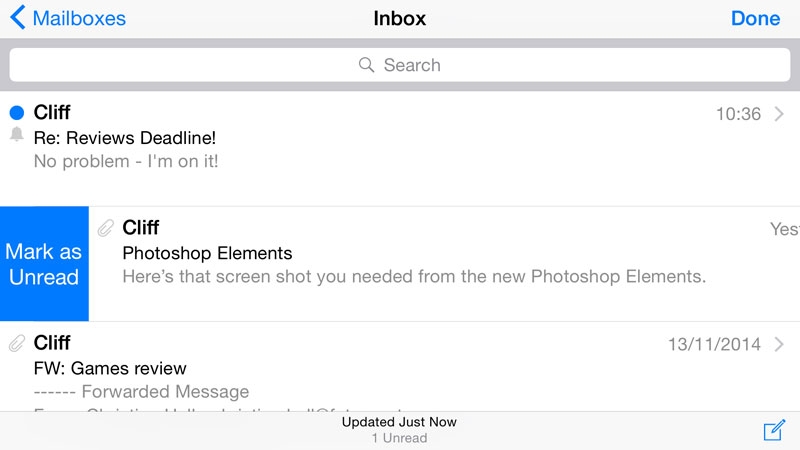 iOS email - Mark as unread