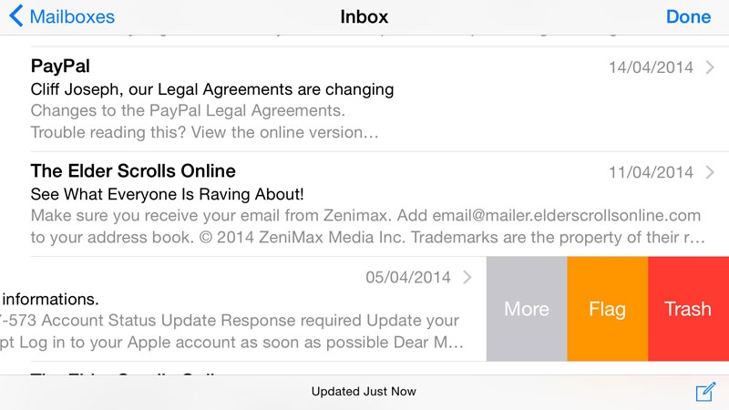 iOS email - Delete email