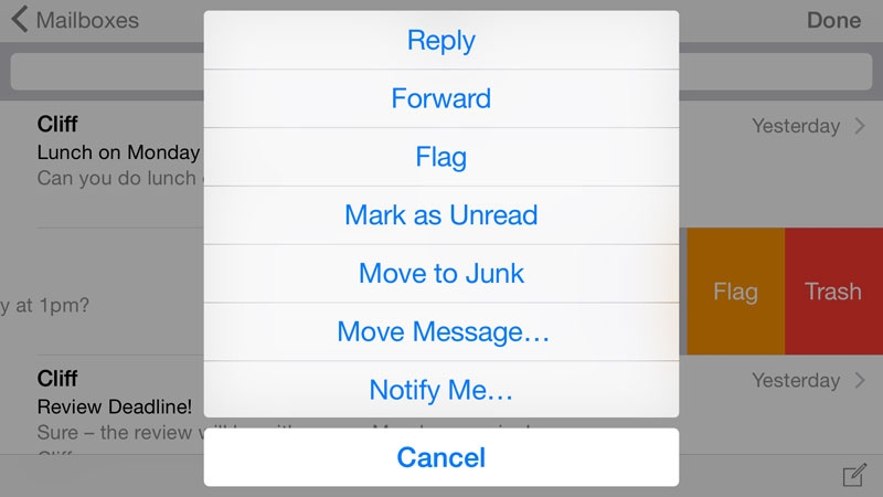 iOS email - Mail Options