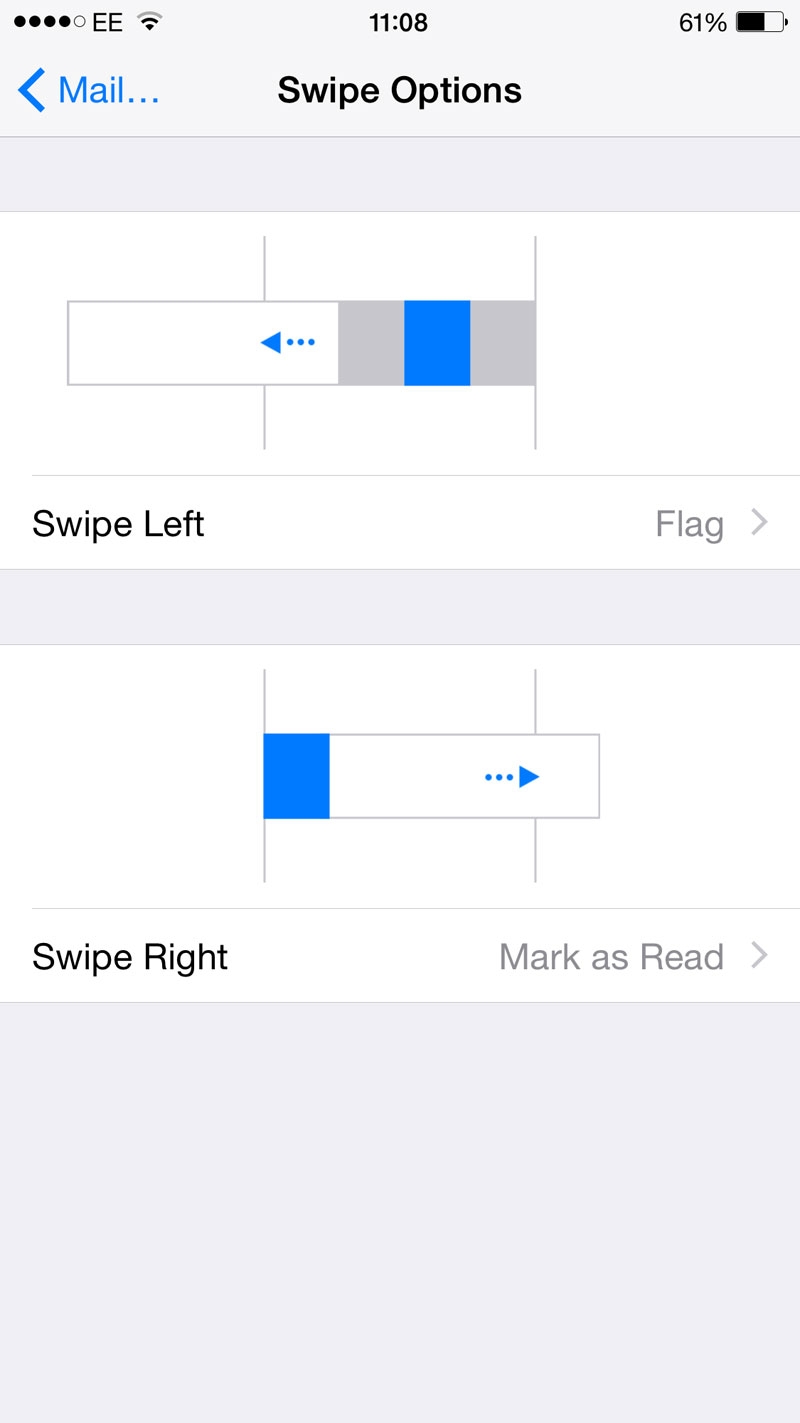 iOS email - customise swiping gestures