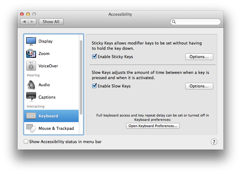 Interaction on Macs