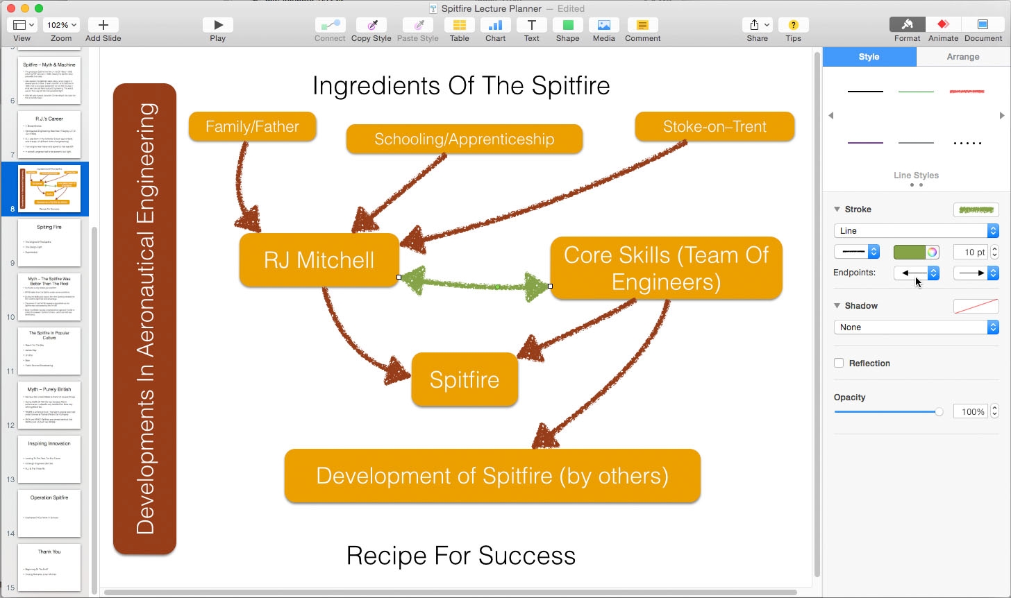 Connection lines for flow charts in Keynote