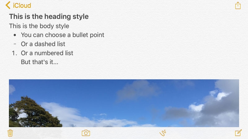 New features in Notes in iOS 9: text formatting tools