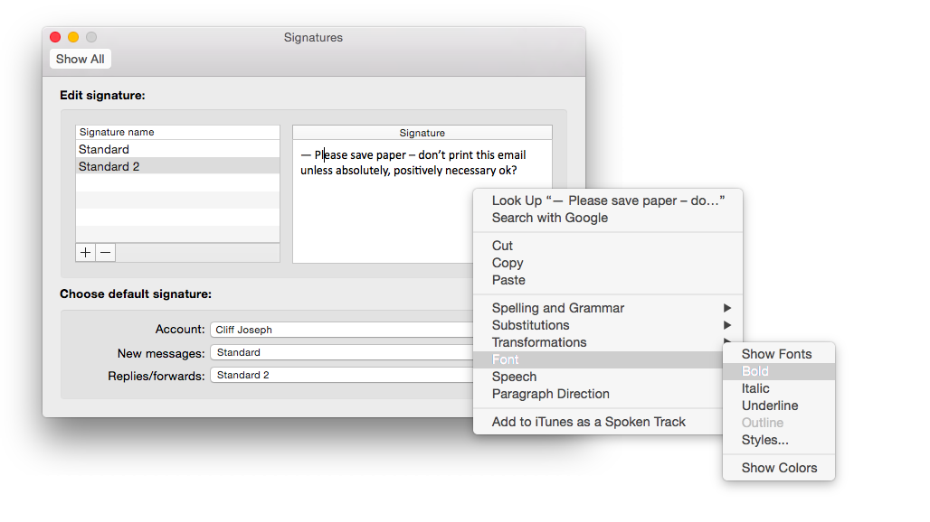 Signatures in Outlook 2016