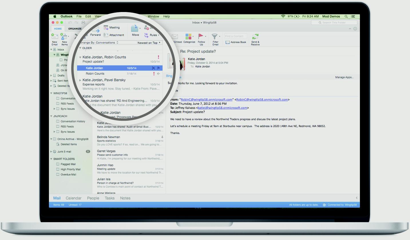 Message previews in Outlook