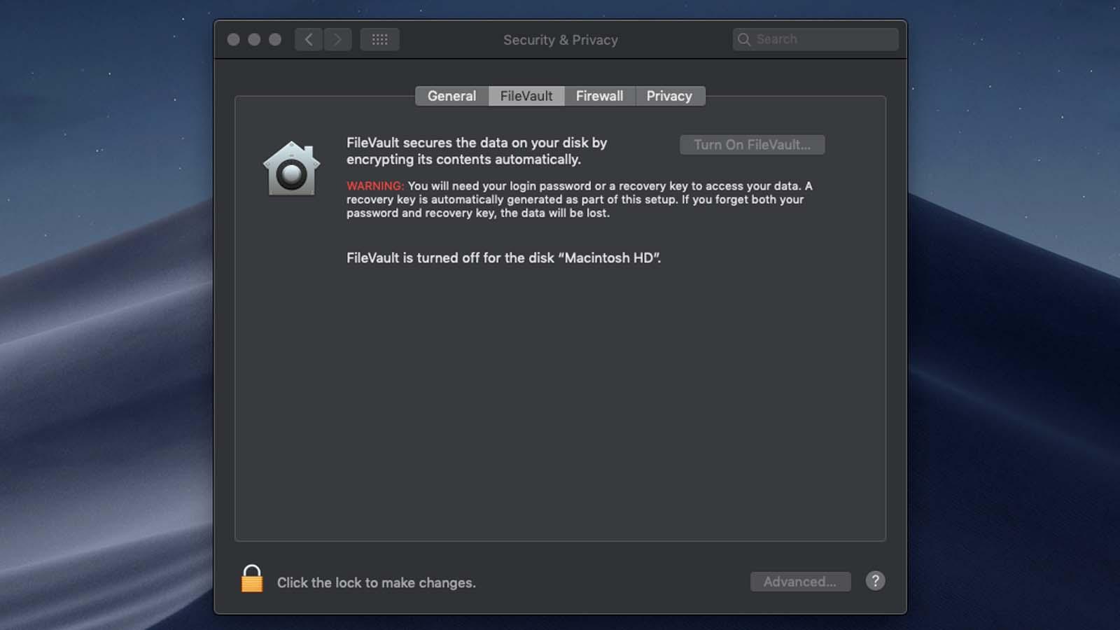 Turn off File Vault encryption