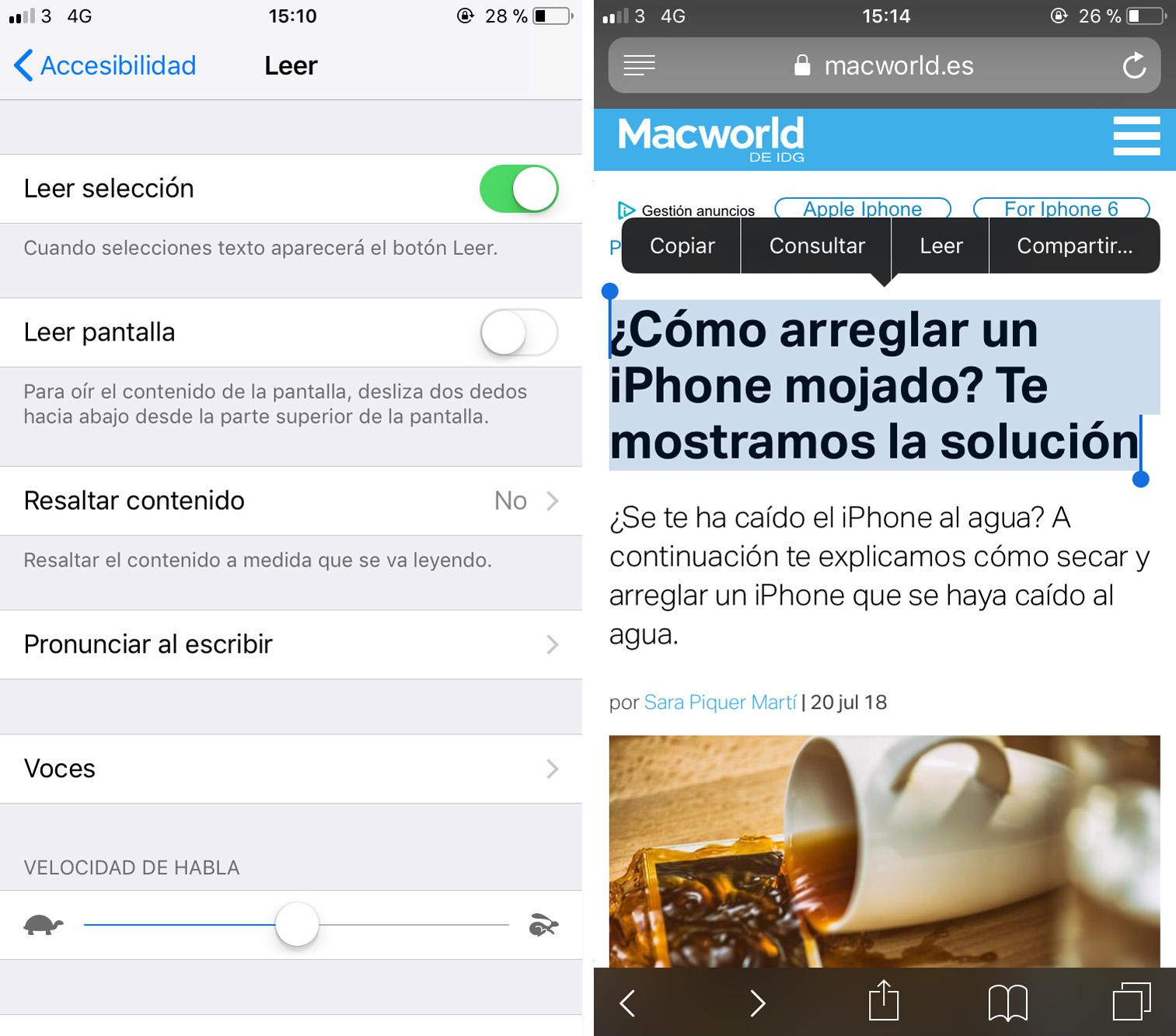 15. Configura tu iPhone para que lea texto en voz alta